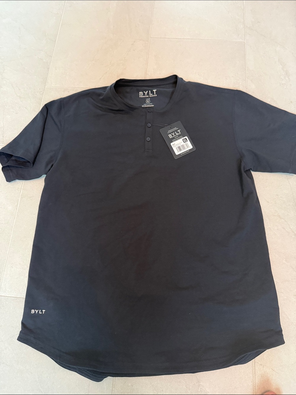 BYLT Basics Black Short-Sleeve Henley Polo